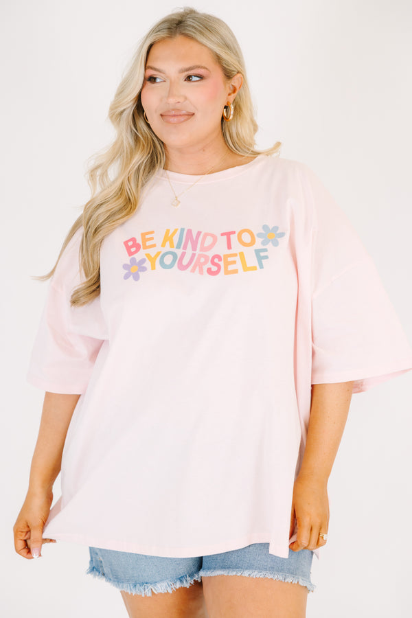 Chic Soul plus size clothing, light pink short sleeve oversized tee with 