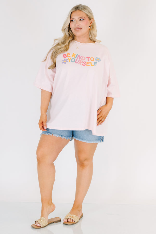Chic Soul plus size clothing, light pink short sleeve oversized tee with 