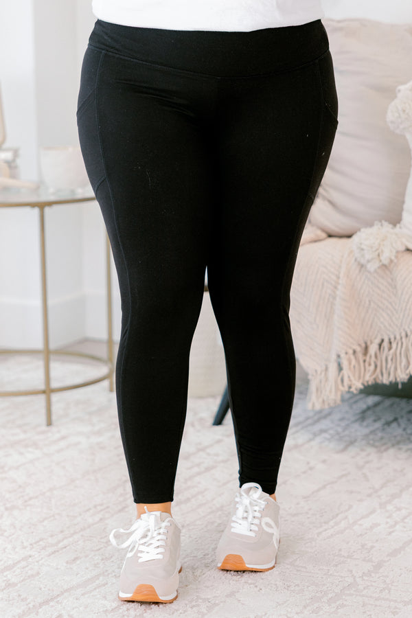Chic Soul plus size clothing, black athletic leggings with side pockets