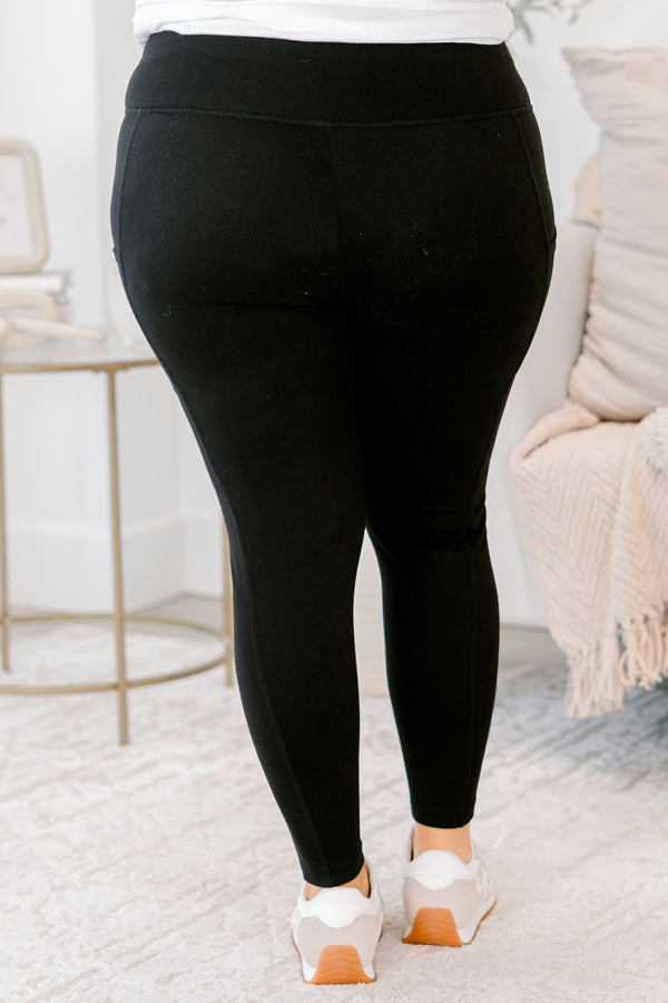 Chic Soul plus size clothing, black athletic leggings with side pockets