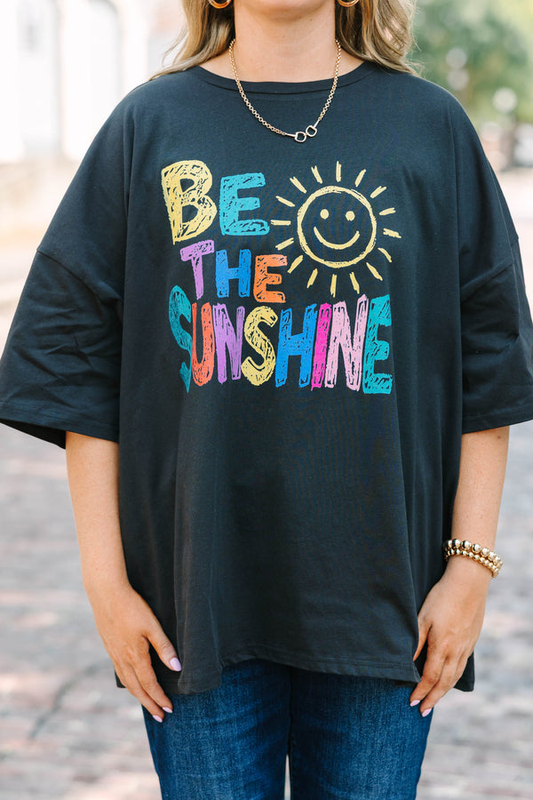 Plus Size black oversized boyfriend tee with a colorful 