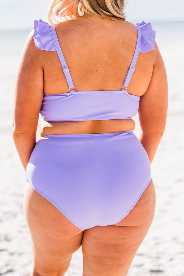 Chic Soul plus size clothing, lavender bikini top with ruffle straps