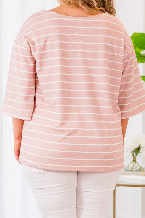 Chic Soul plus size clothing, short sleeve dark mauve top with white stripes