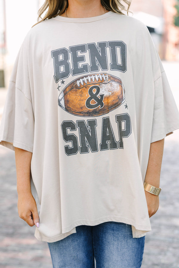 Plus size clothing, light mocha oversized boyfriend tee with football graphic