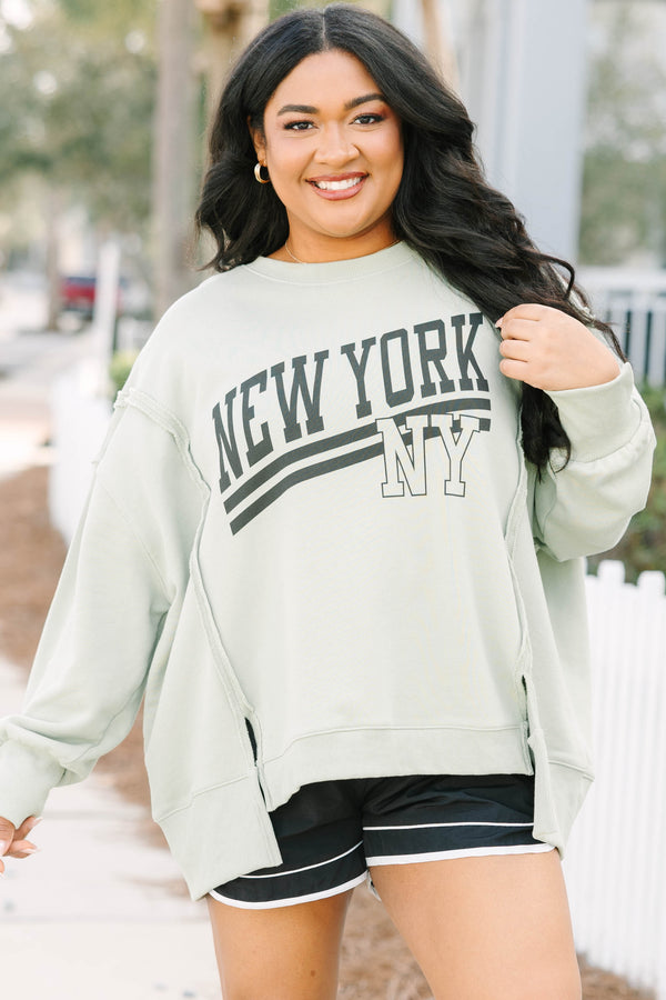 Chic Soul plus size clothing, light sage comfy crew neck sweatshirt with New York graphic