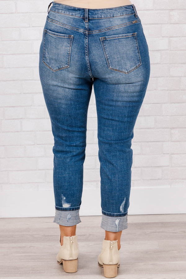 Chic Soul plus size clothing, medium wash slightly distressed skinny jeans