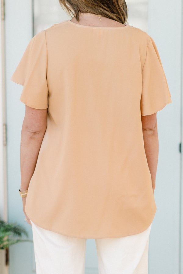 Chic Soul plus size clothing, ash mocha short sleeve top with v-neckline