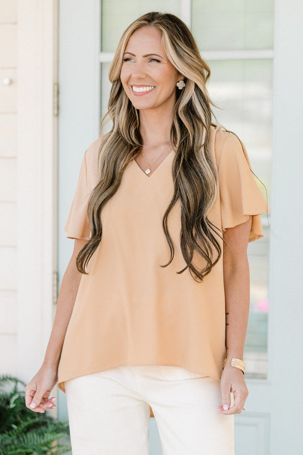 Chic Soul plus size clothing, ash mocha short sleeve top with v-neckline