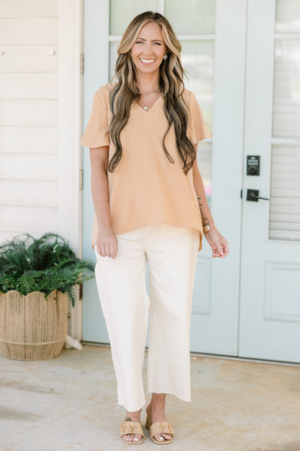Chic Soul plus size clothing, ash mocha short sleeve top with v-neckline