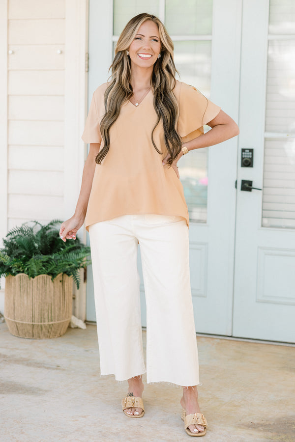 Chic Soul plus size clothing, ash mocha short sleeve top with v-neckline