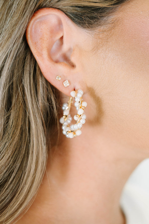 Gold and pearl hoop earrings