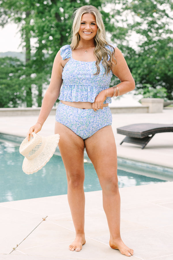Chic Soul plus size clothing, blue floral mid-waisted tankini bottoms 