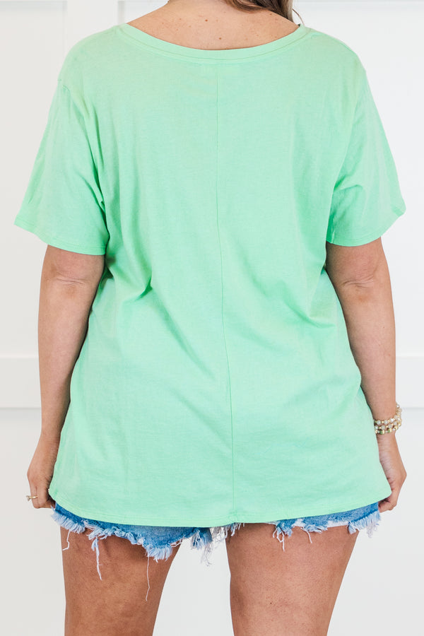 Plus Size mint green 100% cotton v-neck t-shirt with short sleeves and a relaxed fit.