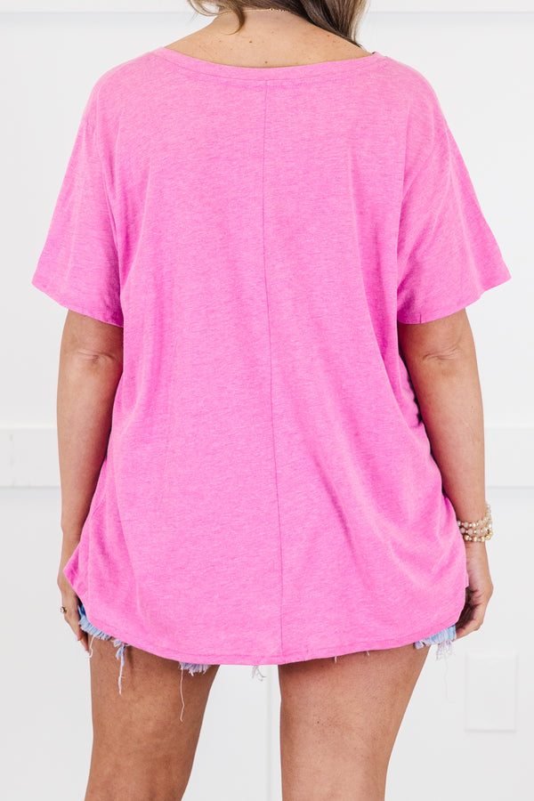 Plus Size heather mauve v-neck short sleeve tee in a relaxed fit cotton fabric.