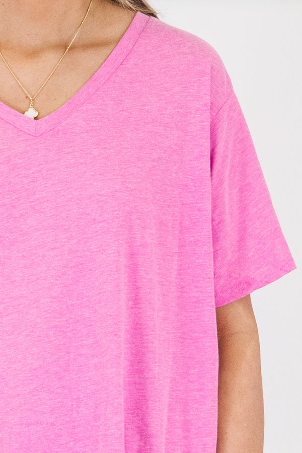 Plus Size heather mauve v-neck short sleeve tee in a relaxed fit cotton fabric.