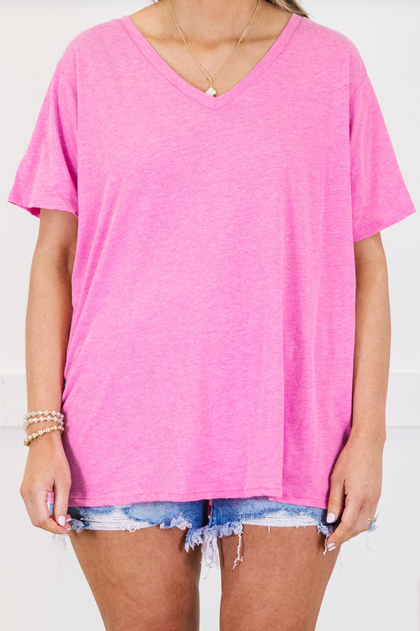 Plus Size heather mauve v-neck short sleeve tee in a relaxed fit cotton fabric.
