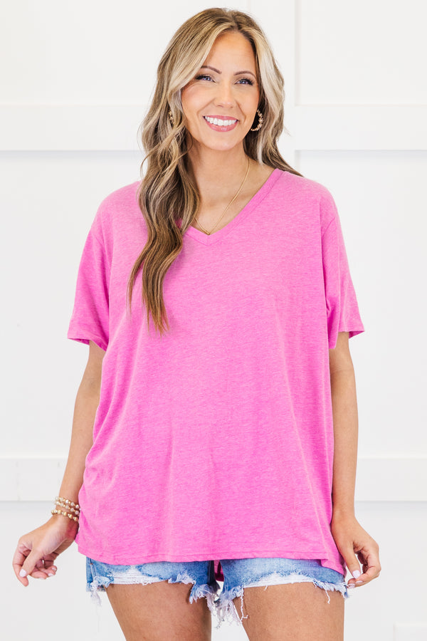 Plus Size heather mauve v-neck short sleeve tee in a relaxed fit cotton fabric.