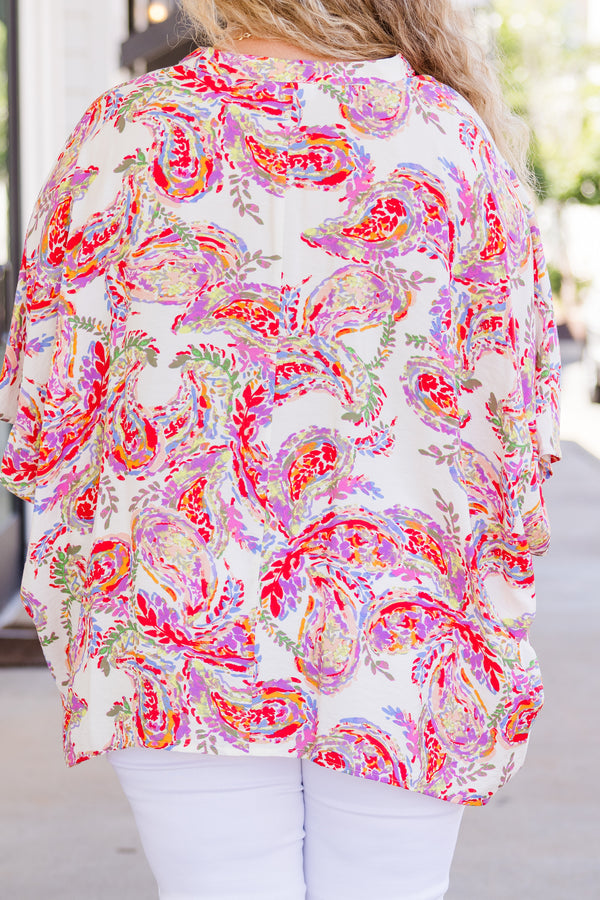 Chic Soul plus size clothing, short-sleeve v-neckline multi-colored top with floral paisley pattern