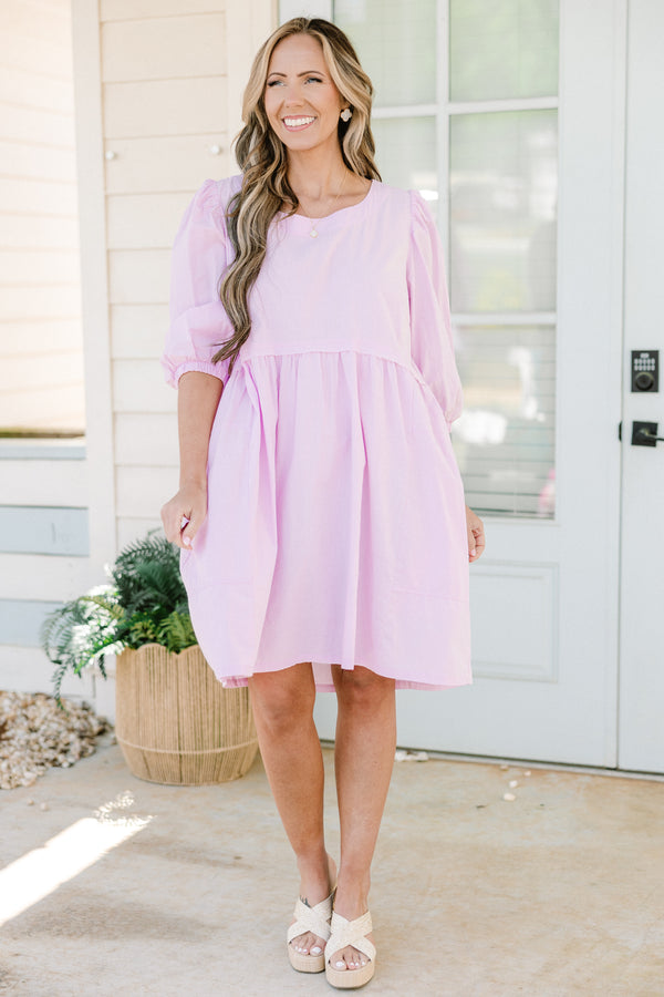Chic Soul plus size clothing, purple mini dress with short puff sleeves with round neckline