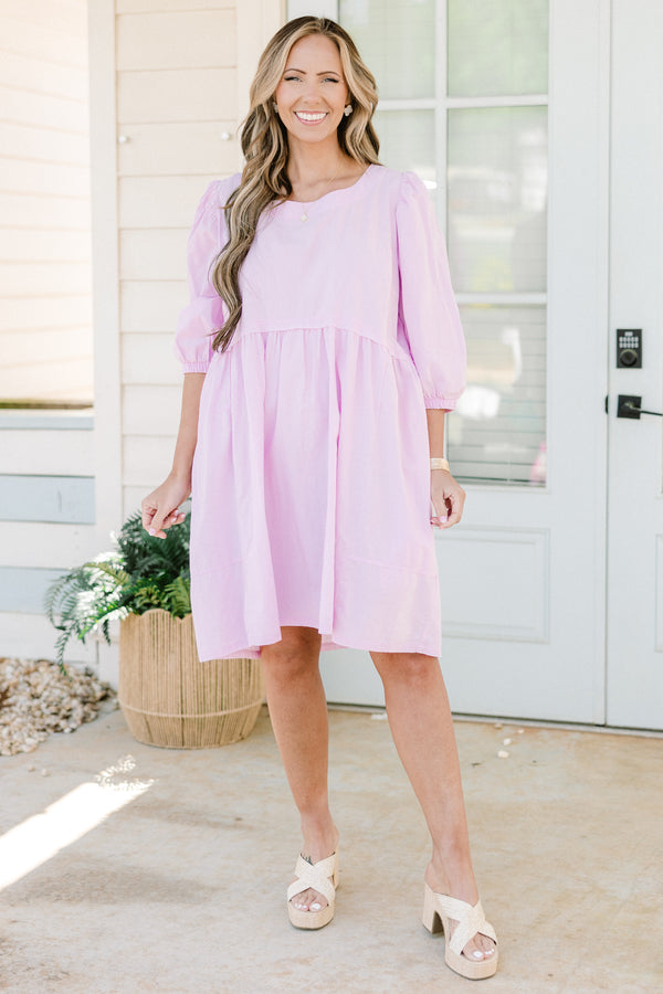 Chic Soul plus size clothing, purple mini dress with short puff sleeves with round neckline