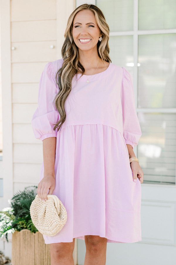 Chic Soul plus size clothing, purple mini dress with short puff sleeves with round neckline