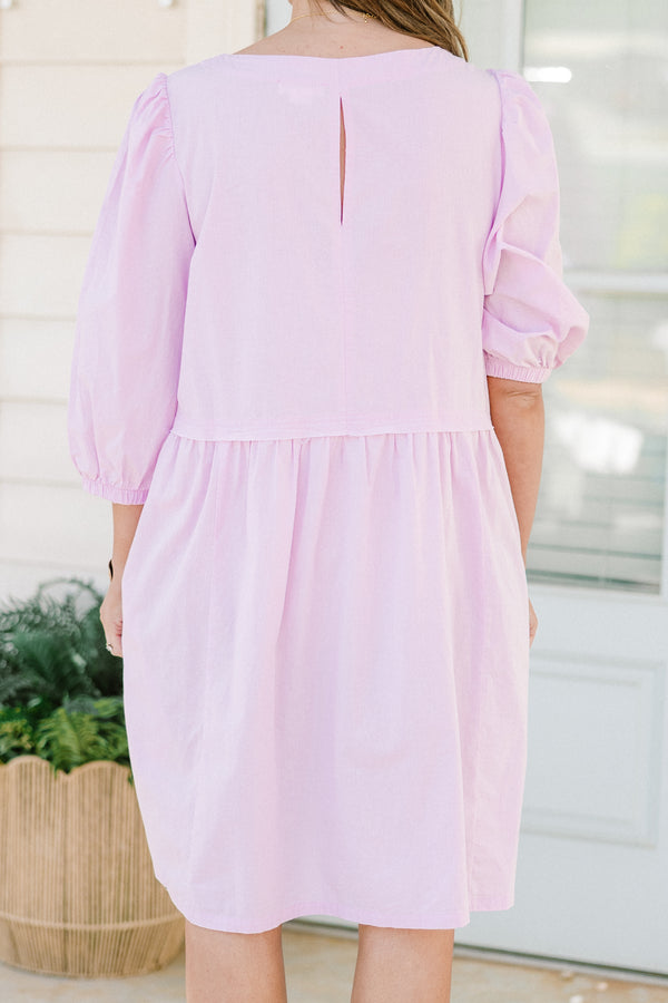 Chic Soul plus size clothing, purple mini dress with short puff sleeves with round neckline