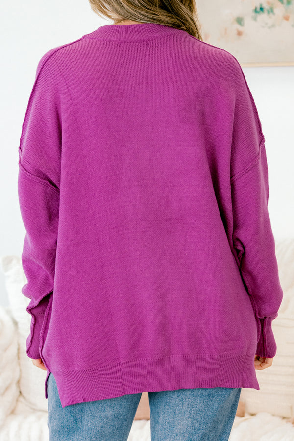 Chic Soul plus size clothing, dark fuchsia purple long sleeve crewneck sweater