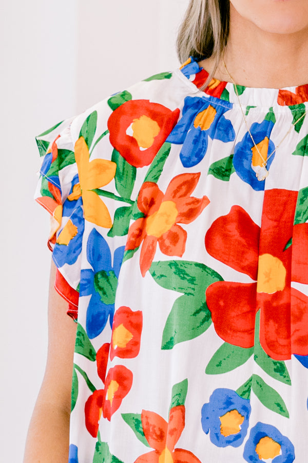 Chic Soul plus size clothing, white floral short sleeve top 