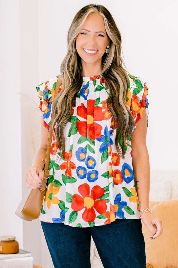 Chic Soul plus size clothing, white floral short sleeve top