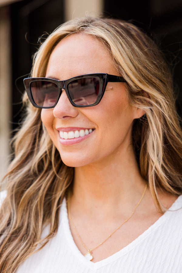 Chic Soul plus size clothing, thick black cat-eye square sunglasses with black shading