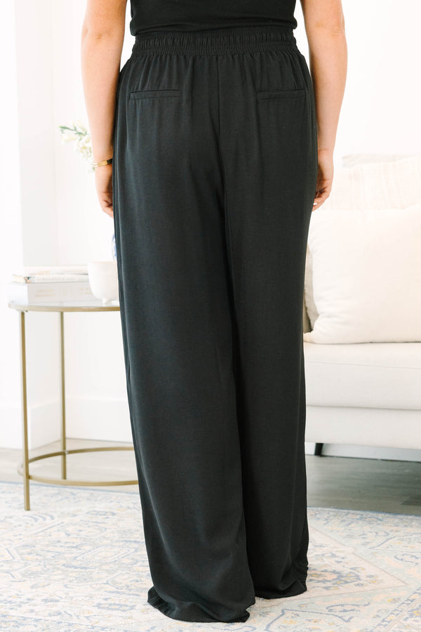 Chic Soul plus size clothing, black flowy straight leg pants with drawstring waistband