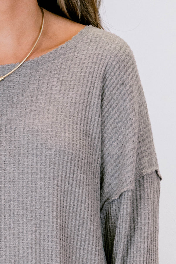 Chic Soul plus size clothing, heather grey long sleeve ribbed top