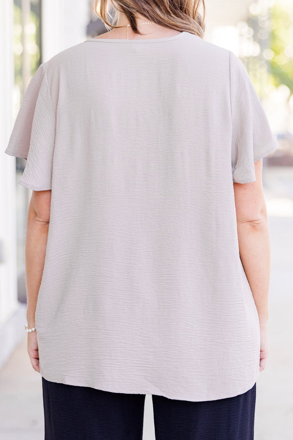 Chic Soul plus size clothing, short-sleeve light mocha blouse with v-neckline