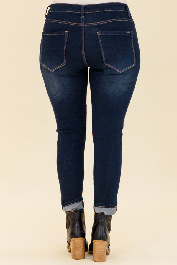 Chic Soul plus size clothing, dark wash skinny jeans with zip fly and button closure
