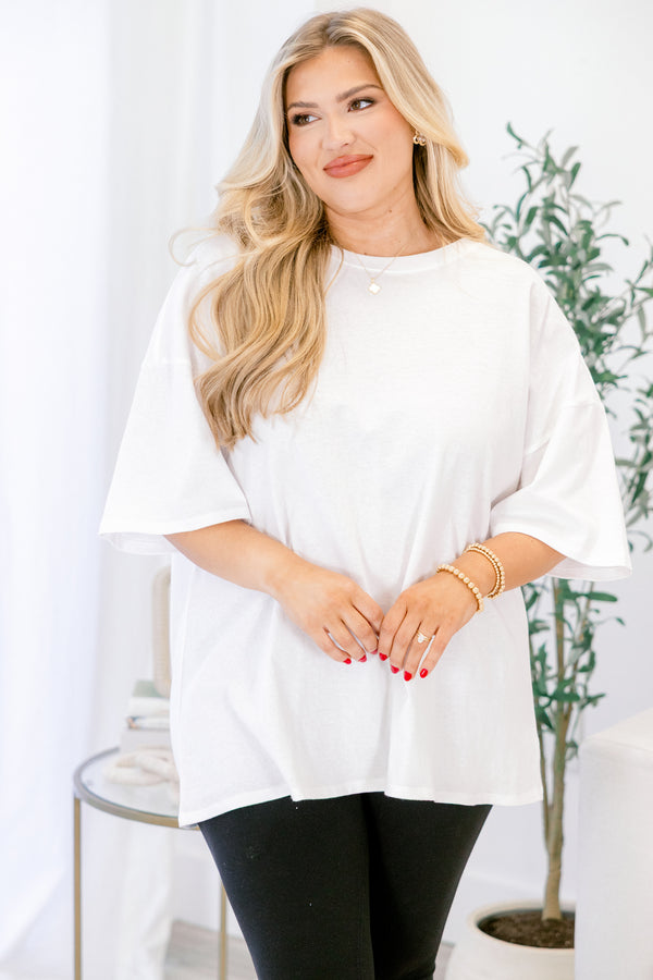 Chic Soul plus size clothing, white short sleeve oversized tee