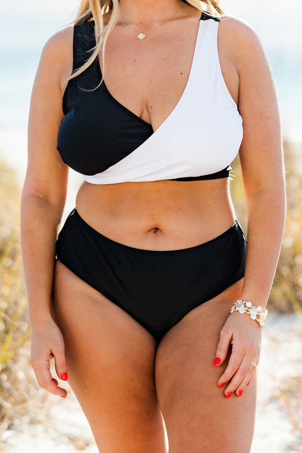 Chic Soul Plus size clothing, Black and white triangle style swim top with a tie in the back 