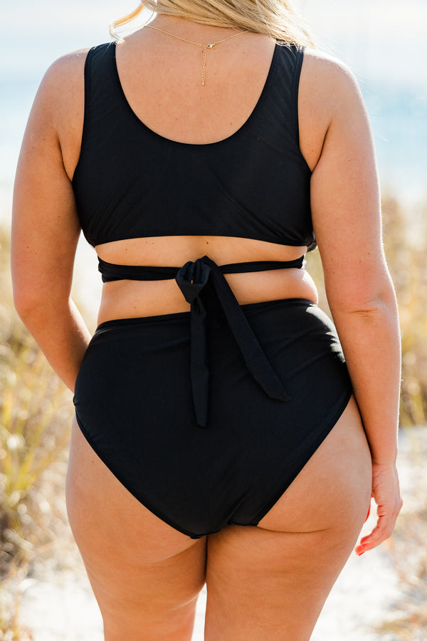 Chic Soul Plus size clothing, Black and white triangle style swim top with a tie in the back 