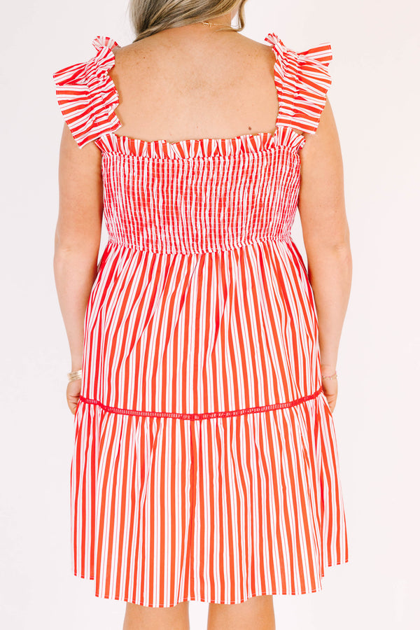 Chic soul plus size clothing, Red striped short sleeveless casual dress  