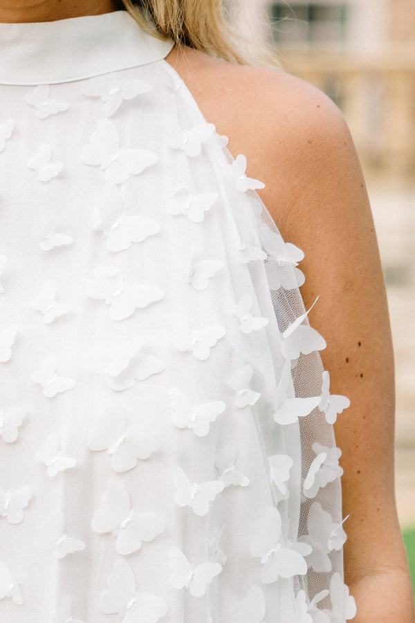 Chic Soul plus size clothing, ivory halter style dress with a raised butterfly design
