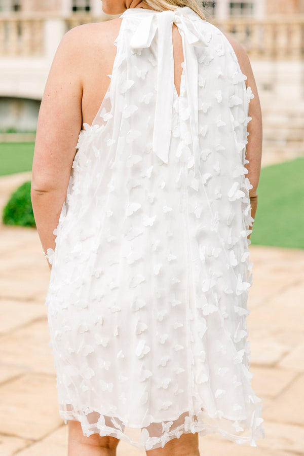 Chic Soul plus size clothing, ivory halter style dress with a raised butterfly design
