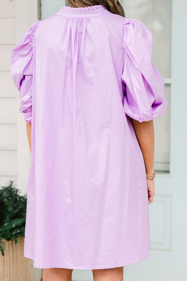 Chic Soul plus size clothing, short-bubble-sleeve lilac dress with v-neckline