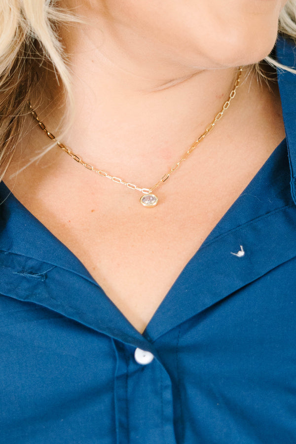 Chic Moment Necklace in gold with a dainty paperclip chain.