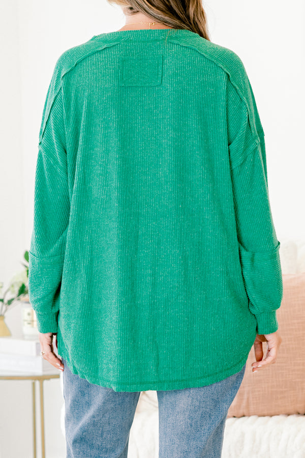 Chic Soul plus size clothing, forest green long sleeve half button-up casual sweater top