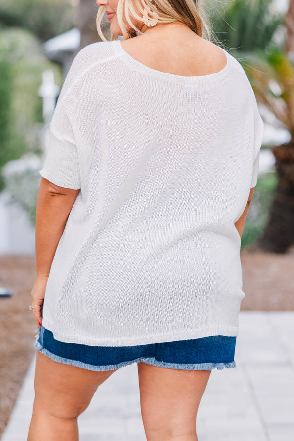 Chic Soul plus size clothing, off-white short sleeve textured top with a scoop neck line