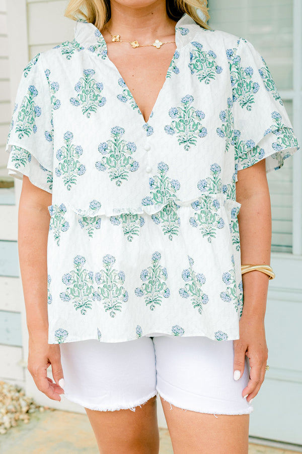 Chic Soul plus size clothing, white top with floral print