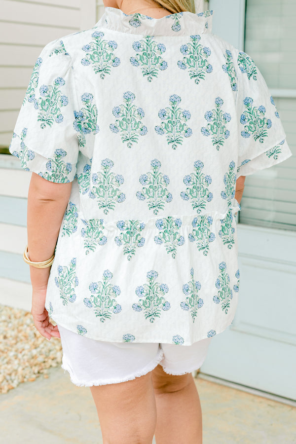 Chic Soul plus size clothing, white top with floral print