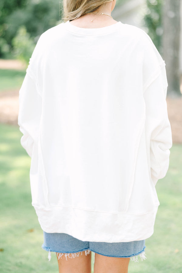 Plus size ivory crewneck sweatshirt with 