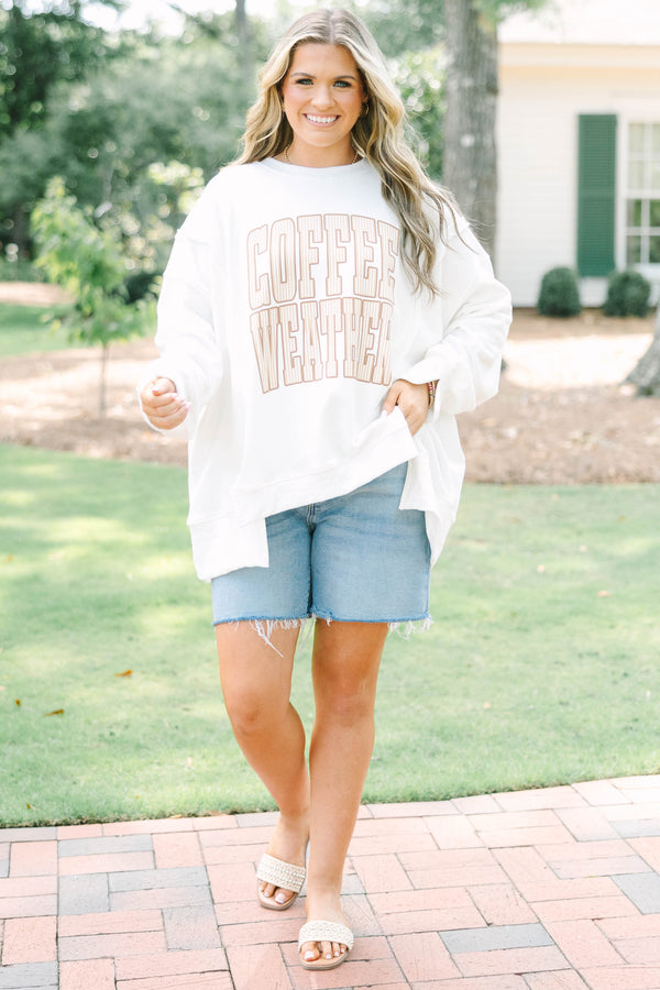 Plus size ivory crewneck sweatshirt with 