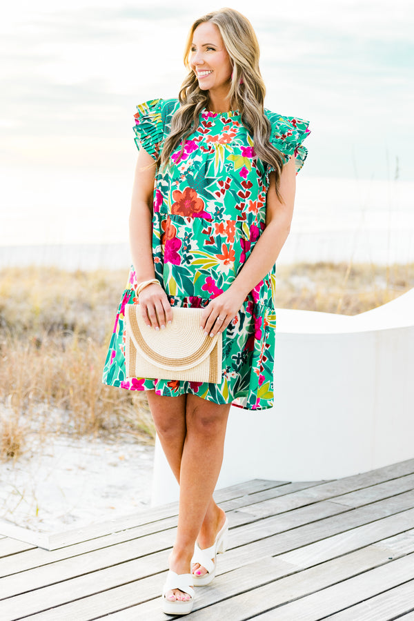 Chic Soul Plus Size Clothing, mint green colorful floral babydoll dress