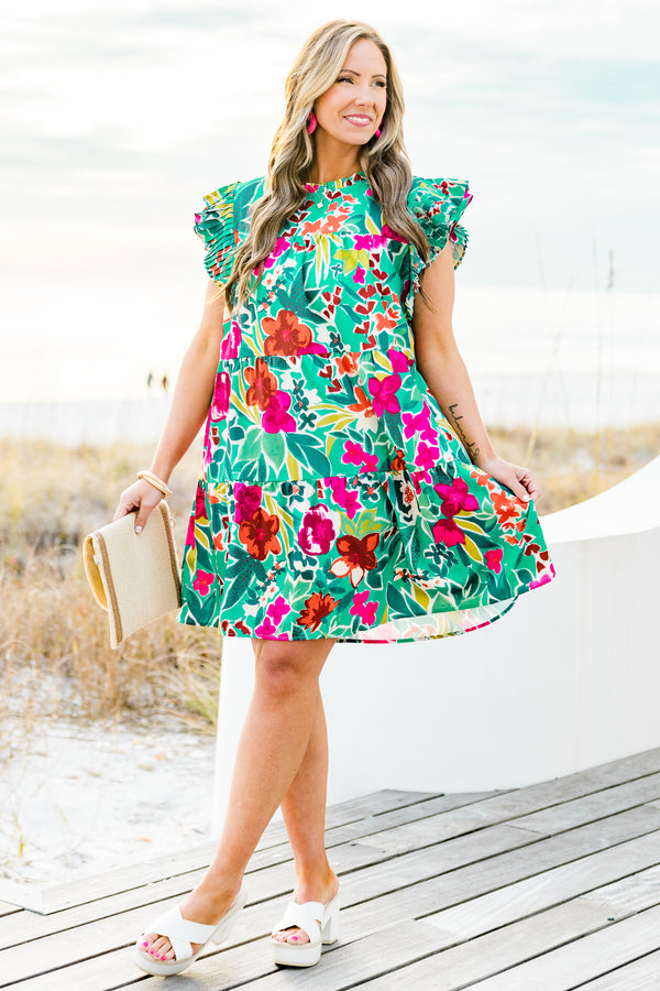 Chic Soul Plus Size Clothing, mint green colorful floral babydoll dress